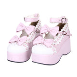 Pink Lace Bowknot Sweet Lolita Platform Shoes - Pink - 1