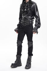 Black Stitching Buckle-up Studs Men's Gothic Pants - Product - 12