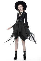 Black Chiffon Sleeveless Cut-Out Chest Irregular Hem Lace-Up Buckled Women's Punk Jacket - Product - 6