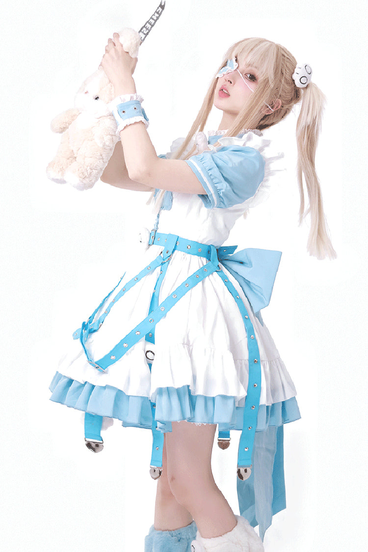 White/Blue [Treatment Room] Short Sleeves Ruffle Embroidery Jirai Kei Dress Set - Product - 4