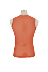 Orange Elasticity Perspective Rhombus Net Yarn Sleeveless Men's Gothic T-Shirt - Product - 8