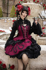 Black/Red Multi-Layered Ruffle Bowknot Lace Asymmetric Gothic Lolita Jsk Dress - Product - 3