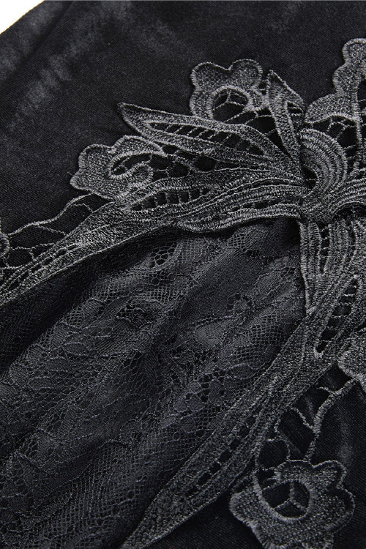 Black Velour Lace Spliced Women's Gothic Mermaid Maxi Skirt - Product - 15