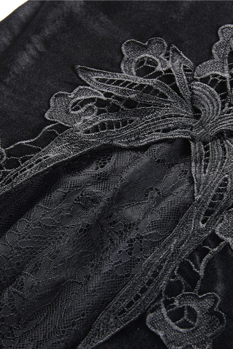 Black Velour Lace Spliced Women's Gothic Mermaid Maxi Skirt - Product - 15