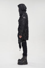 Black Irregular Sharp Corner Hem Tattered Knitted Stitching Design Four Seasons Casual Men's Punk Jacket - Product - 4