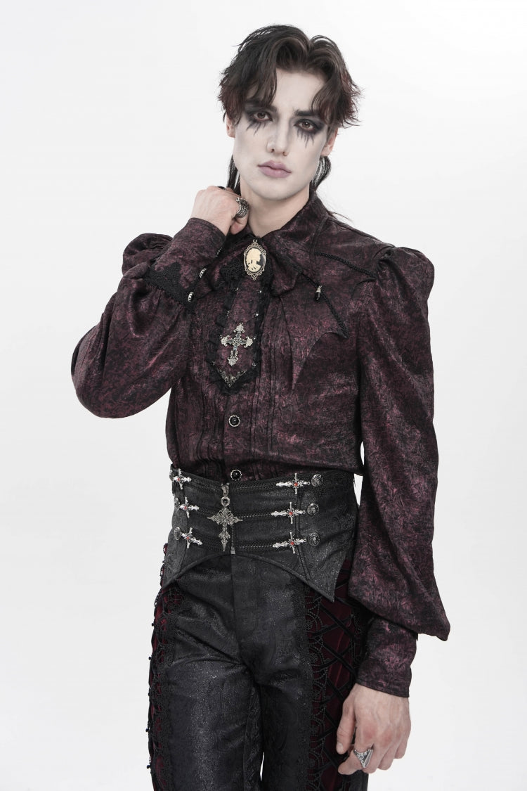 Black Jacquard Lace-Up Slim Men's Gothic Handsome Girdle - Black - 1