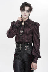 Black Jacquard Lace-Up Slim Men's Gothic Handsome Girdle - Black - 1