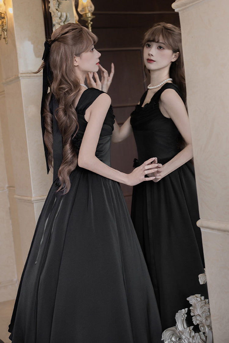 Black [With Love] Square Collar Sleeveless Fishbone Gothic Elegant Lolita Jsk Dress Set - Product - 2