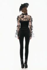 Black Women's Gothic Retro Embroidered Sheer Lace Patchwork Slim Leggings - Product - 4