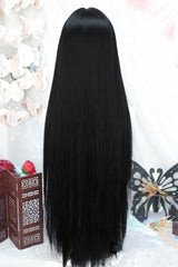 Natural Black Phoenix Tail Style Long Straight Sweet Lolita Wig with Airy Bangs - Product - 3
