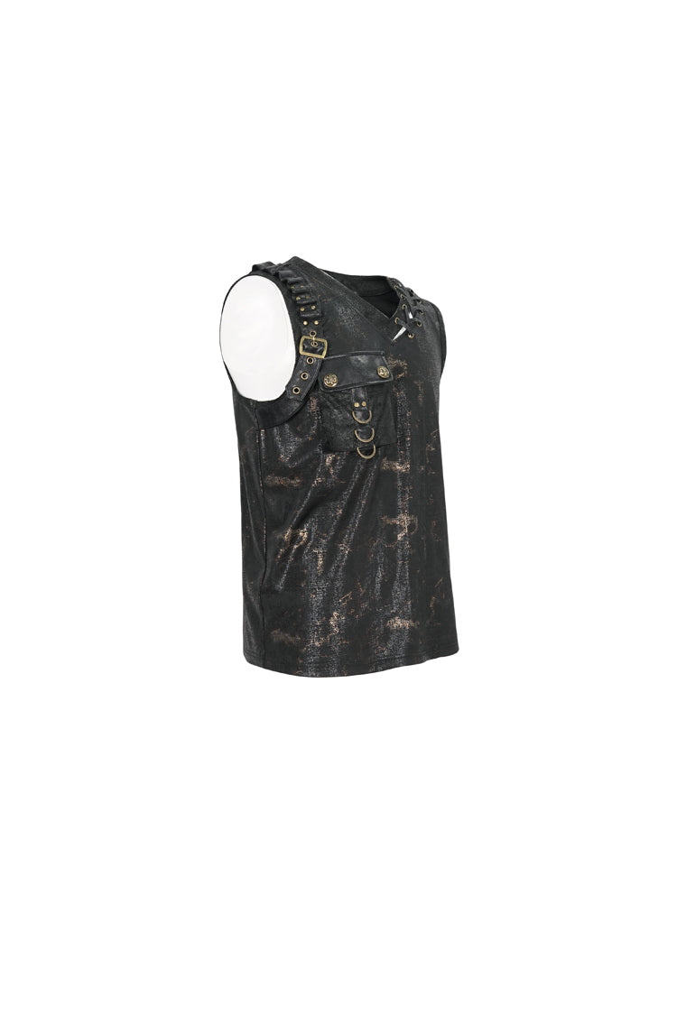 Black Personalized Print Big Pocket Buckle Men's Punk Tank Top - Product - 7