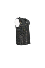 Black Personalized Print Big Pocket Buckle Men's Punk Tank Top - Product - 7