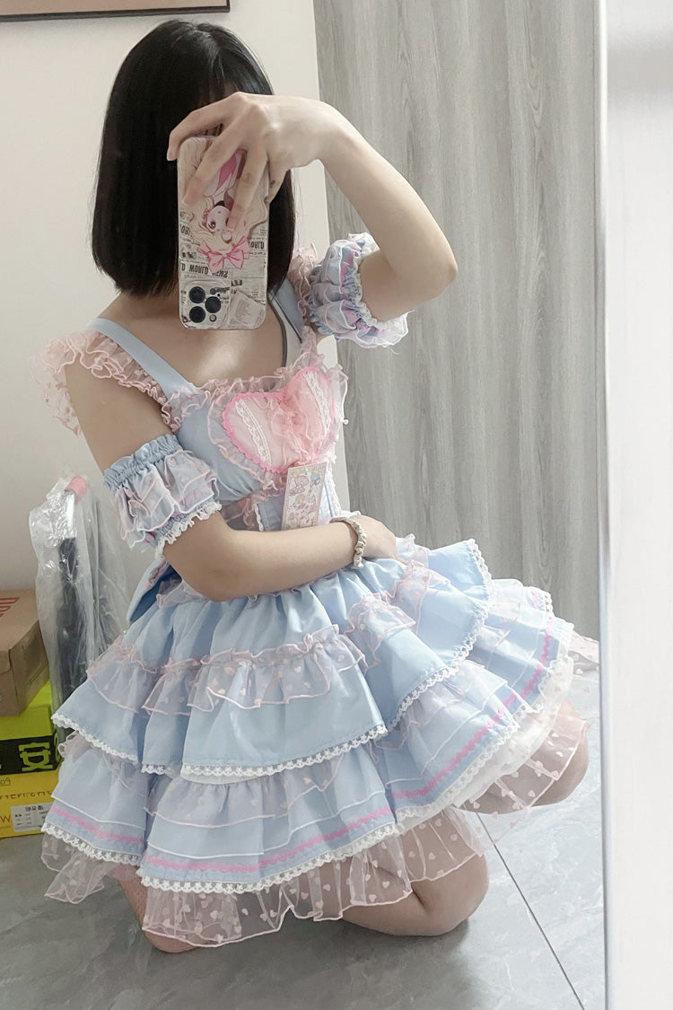Blue/Pink Pray Multi-Layered Ruffle Lace Sweet Princess Lolita Jsk Dress - Product - 2