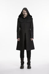 Black Stand Collar Long Sleeves Hooded Zippered Men's Punk Jacket - Product - 2