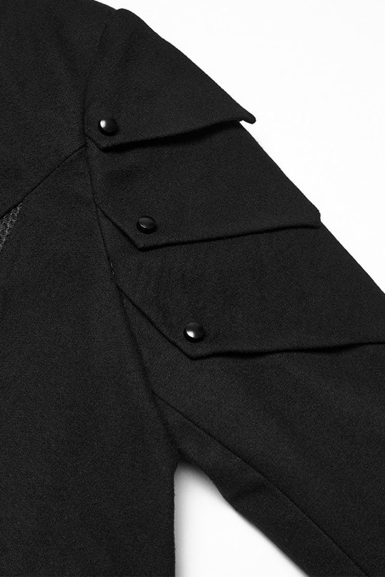 Black Stand Collar Long Sleeves Hooded Zipper Men's Punk Jacket - Product - 5