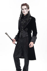 Black Long Sleeves Button Floral Embroidery Men's Gothic Jacket - Product - 5