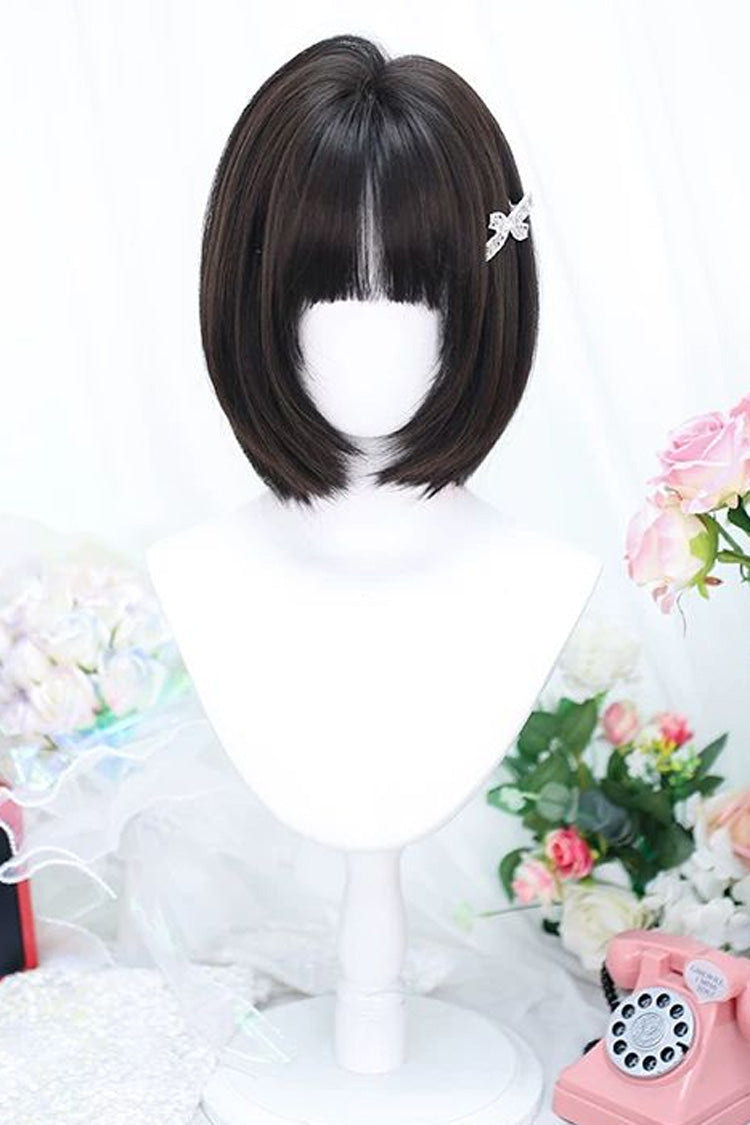 Sweet Lolita Stylish Girl Straight Short Bob Wig 2 Colors - Black-Tea-Brown - 1