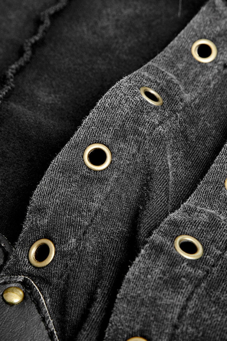Black V Collar Sleeveless Metal Rings Cross Lace-Up Men's Steampunk Vest - Product - 7