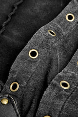 Black V Collar Sleeveless Metal Rings Cross Lace-Up Men's Steampunk Vest - Product - 7
