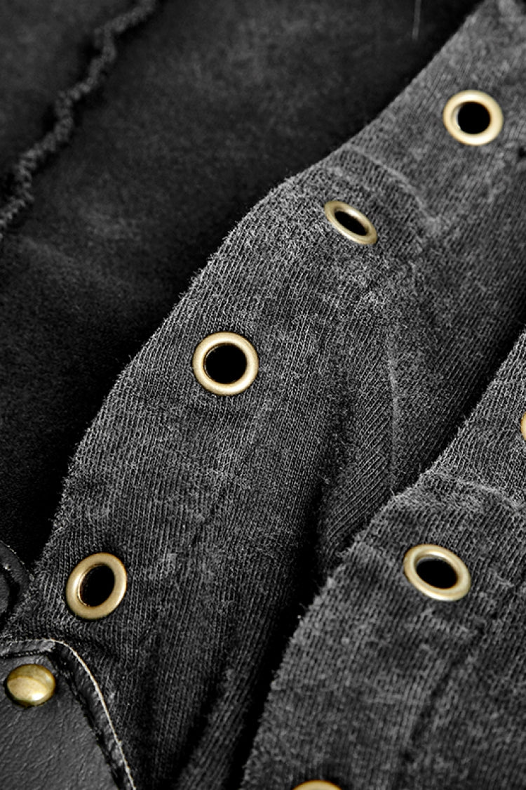 Black V Collar Sleeveless Metal Rings Cross Lace-Up Men's Steampunk Vest - Product - 7
