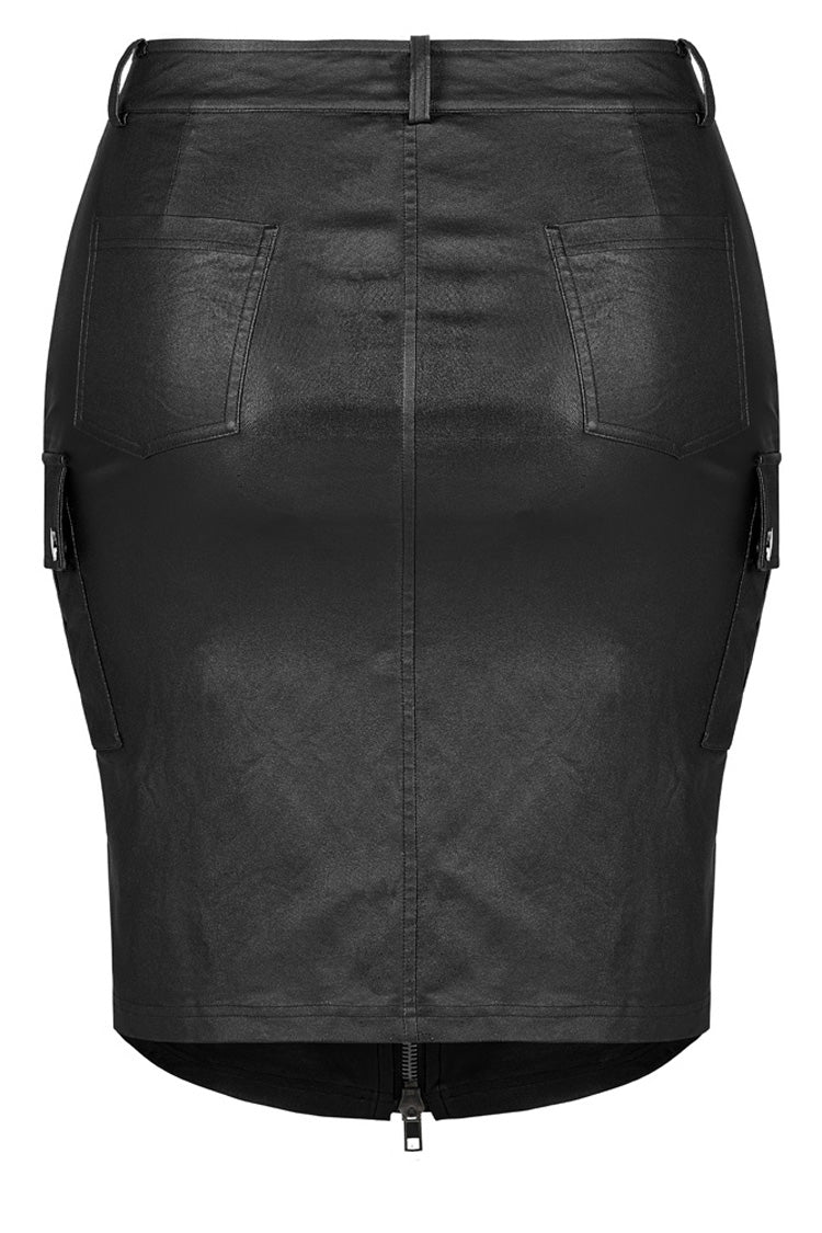 Black Slim Faux-Leather Elasticity Knitted Fabric Pocket Decoration Metal Zipper Sexy Short Women's Plus Size Punk Dress - Product - 6
