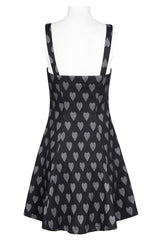 Black/Grey Heart Print Pattern Suspender Hollow Mesh Metal PU Buckle Bow Design Sleeveless Women's Punk Dress - Product - 7