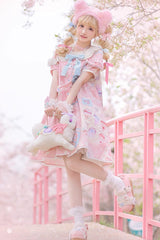 Cake Chocolate Dessert Print Short Sleeves Ruffle Bowknot Sweet Lolita Dress 2 Colors - Product - 6