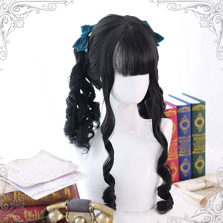 Black roman roll long classic lolita wigs - Black - 1