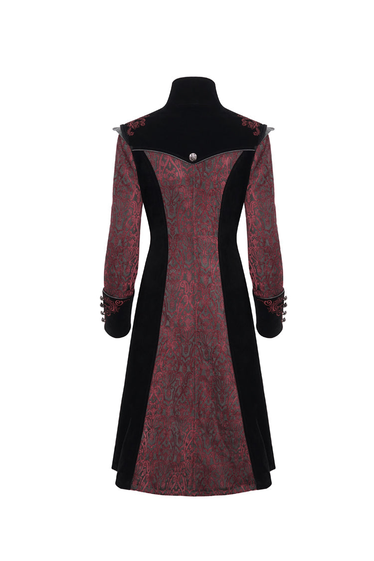 Red Jacquard Studded Mushroom Buckle Metal Cross Embroidered Women's Gothic Coat - Product - 10