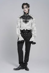 White Stand Collar Long Trumpet Marble Printed Sleeves Embroidered Spliced Men's Gothic Palace Shirt - Product - 6