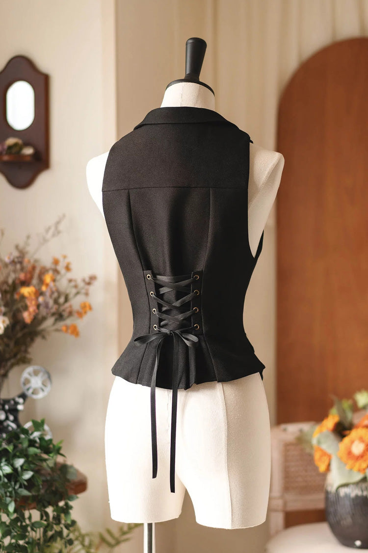 Black V Collar Sleeveless Classic Vintage Ouji Lolita Vest - Product - 3
