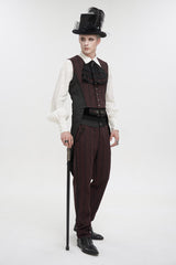 Red Retro Micro-Elastic Thick Stripe Stitching Three-Dimensional Texture Detachable Men's Punk Swallowtail Vest - Product - 3