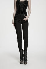 Black Jacquard Slim Fit Women's Gothic Cool Cosplay Pants - Product - 9