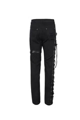 Black Metal Decorative Lace Up Leg Loops Long Men's Punk Pants - Product - 7