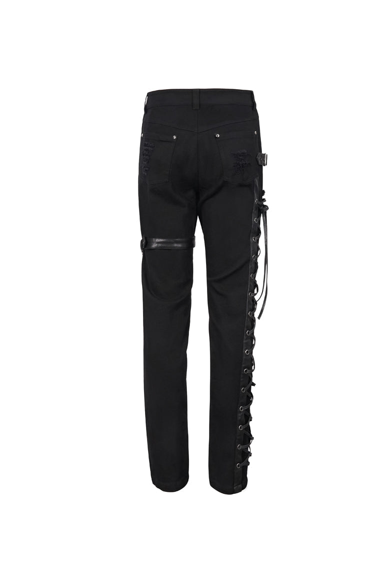 Black Metal Decorative Lace Up Leg Loops Long Men's Punk Pants - Product - 7