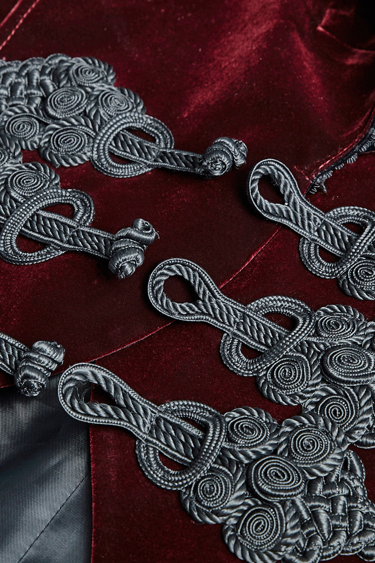 Red Embroidery Swallowtail Hem Mens Gothic Victorian Coat - Product - 10