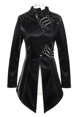 Black High Collar Slim Leather Womens Punk Coat - Product - 5