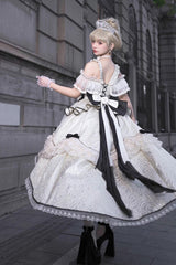 Ivory/Black [Tycoon's Daughter] Ruffle Bowknot Sweet Elegant Princess Lolita Jsk Dress - Product - 4