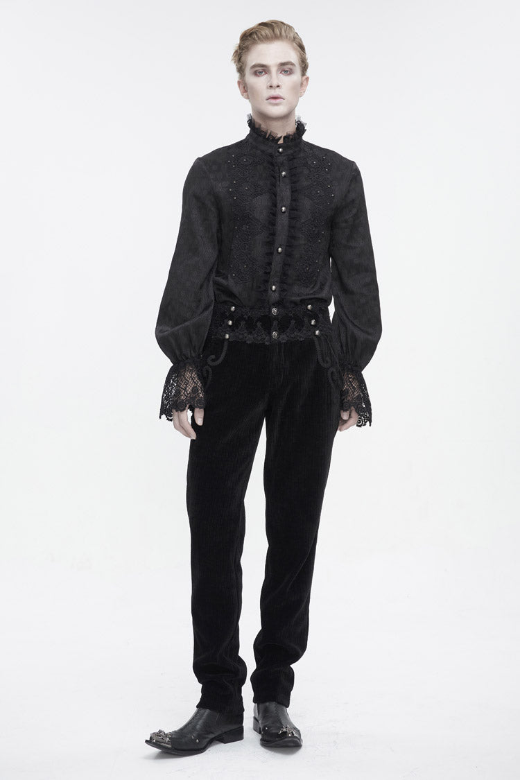 Black High Waisted Lace Splice Men's Gothic Pants - Product - 6