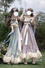 Purple [Oil Painting Sun and Moon Poem] Short Sleeves Print Ruffle Bowknot Sweet Princess Lolita Dress - Product - 7