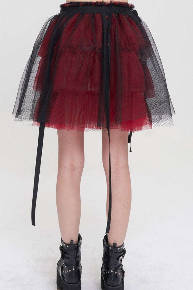 Black/Red Punk Mesh Ruffles Rock Women's Short Skirt - Product - 4