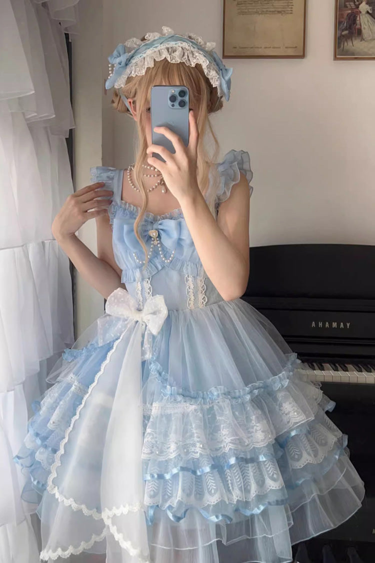 Blue Solid Color Multi-layer Ruffle Hanayome Sweet Lolita Jsk Dress - Product - 2