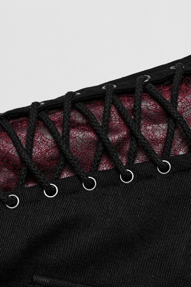 Black/Red Stand Collar Stitching Slim Men's Punk Vest - Product - 9
