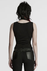 Black Halterneck Sleeveless Buckle Strap Women's Punk Vest - Product - 3