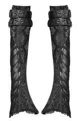 Black Leather Stitching Snake Pattern Lace Mesh Women's Steampunk Arm Sleeves - Product - 5