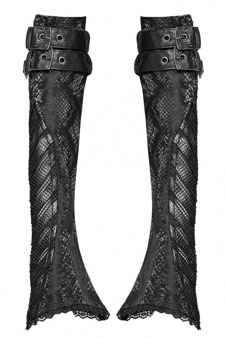 Black Leather Stitching Snake Pattern Lace Mesh Women's Steampunk Arm Sleeves - Product - 5