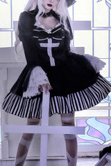 Original Dark Velvet Gothic Lolita OP Dress With Two-Piece Design For Halloween - Black - 1