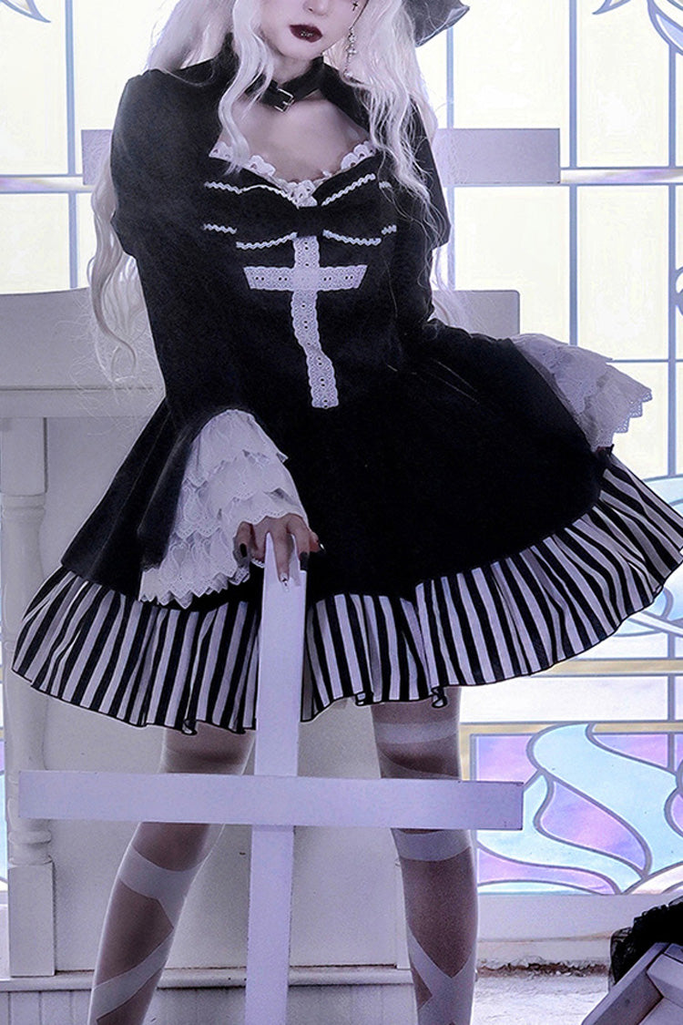 Original Dark Velvet Gothic Lolita OP Dress With Two-Piece Design For Halloween - Black - 1