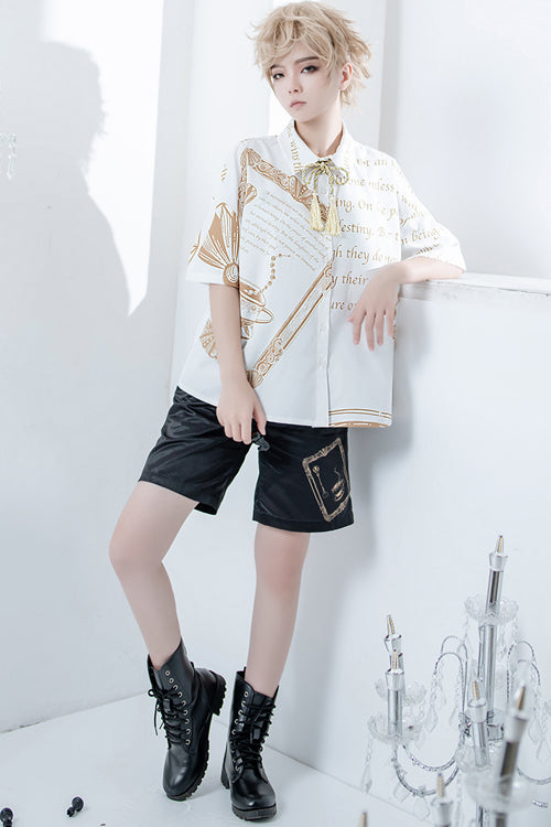 Black Handsome Little Prince Print Loose Ouji Lolita Shorts - Product - 6