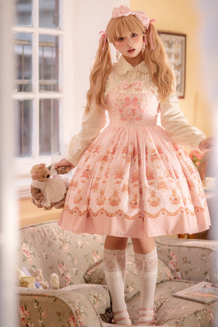 Pink Rose Garden Rabbit Print Ruffle Bowknot Sweet (Multiple Configurations) detail view 3